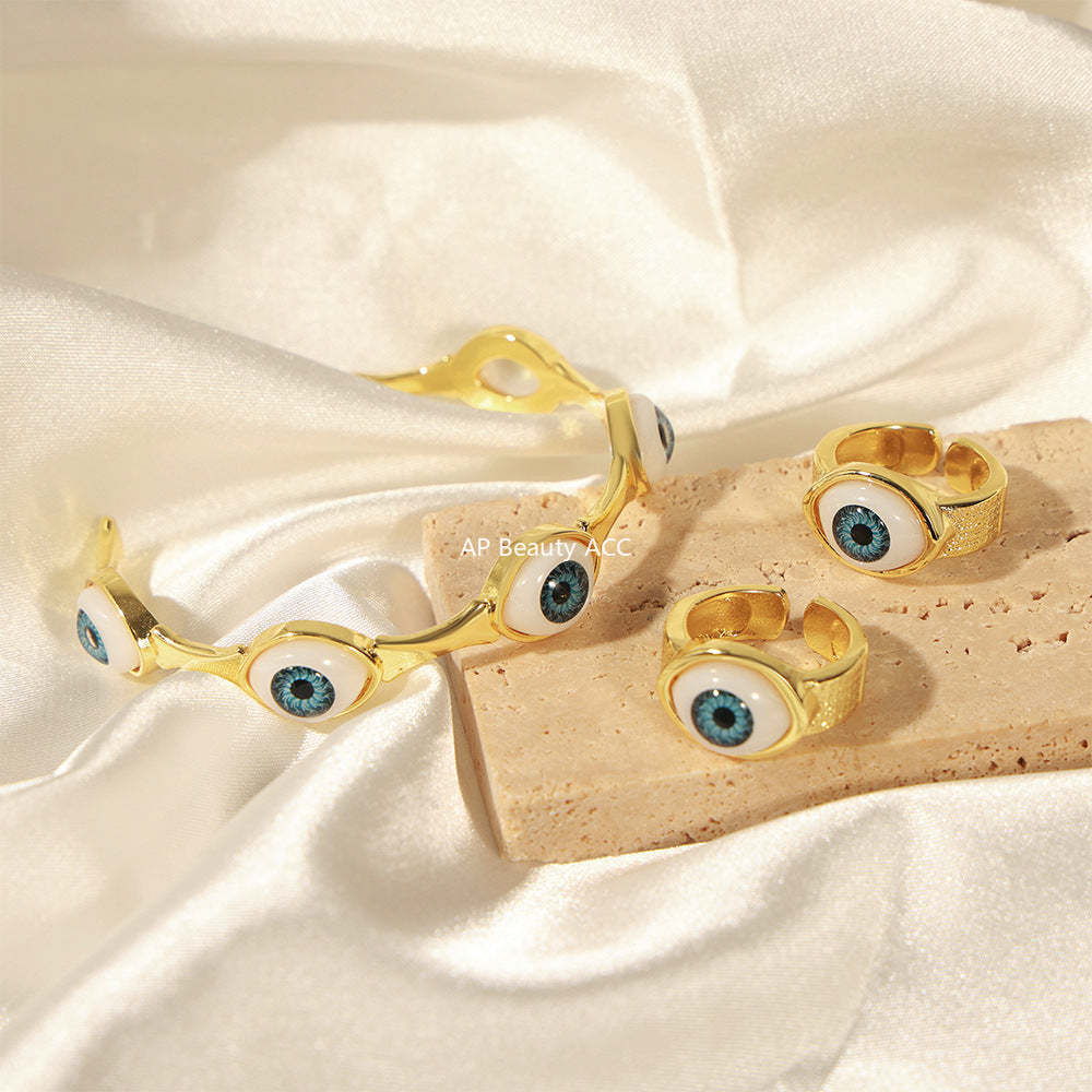 D관 - 신주 18K 도금 악마의 눈 디자인 오픈형 팔찌 반지 [Y088] 25.10-5