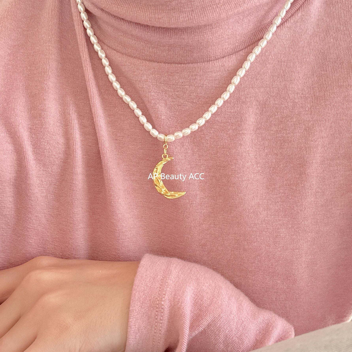 F관 - 925 실버 달 주름무늬 모조 진주 목걸이 [B869] 25.10-5