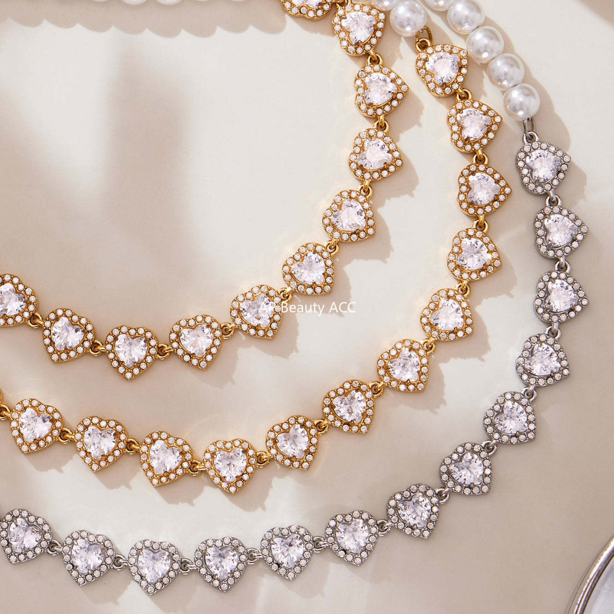 D관 - 18K 도금 스테인리스 스틸 핸드메이드 진주 하트 큐빅 목걸이 [P1735] 25.10-4