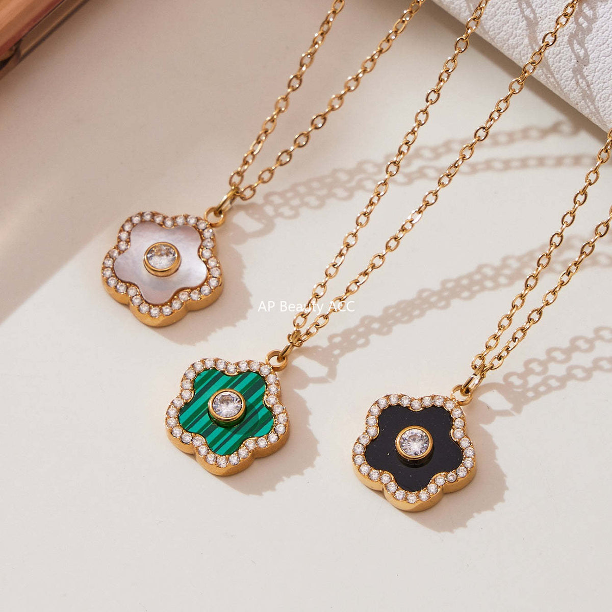 D관 - 스테인리스 스틸 크리스탈 큐브 플라워 큐빅 펜던트 목걸이 팔찌 [TXP453] 25.10-4