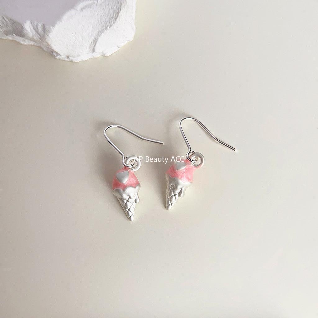 C관 - 귀엽고 상큼한 아이스크림 모양 화이트 골드 도금 귀걸이 [3681] 24.03-5