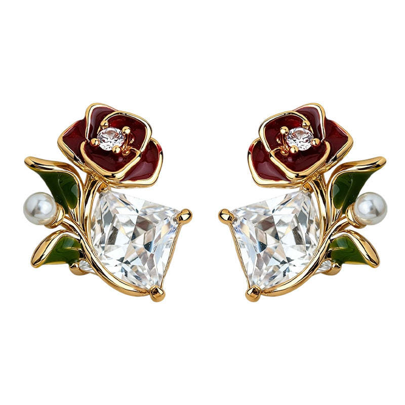 C관 - 장미 플라워 큐빅 925 은침 귀걸이 [7225] 25.12-2