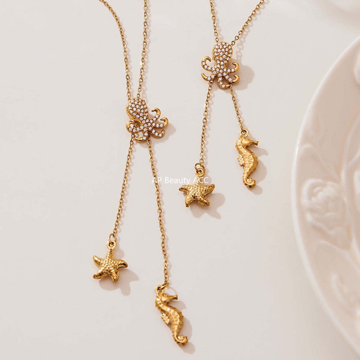 D관 - 스테인리스 스틸 큐빅 문어 불가사리 펜던트 슬라이드 목걸이 [P1321] 25.10-4