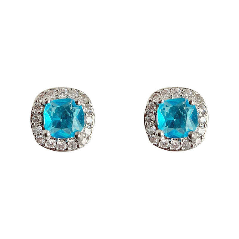 C관 - 미니 큐빅 해양 블루 기하학 은침 귀걸이 [3723] 24.04-1