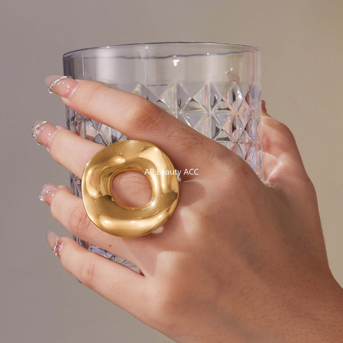 D관 - 불규칙 원형 스테인리스 스틸 18K 도금 오픈형 반지 [A701] 25.09-4