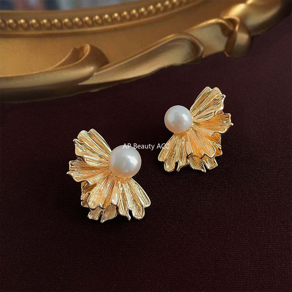 C관 - 14K 도금 담수 진주 꽃 모양 우아한 귀걸이 [4136] 24.06-1
