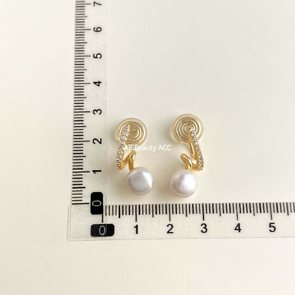 C관 - 담수 진주 골드 도금 나선형 이어커프 귀걸이 [EJ0203P] 25.02-3