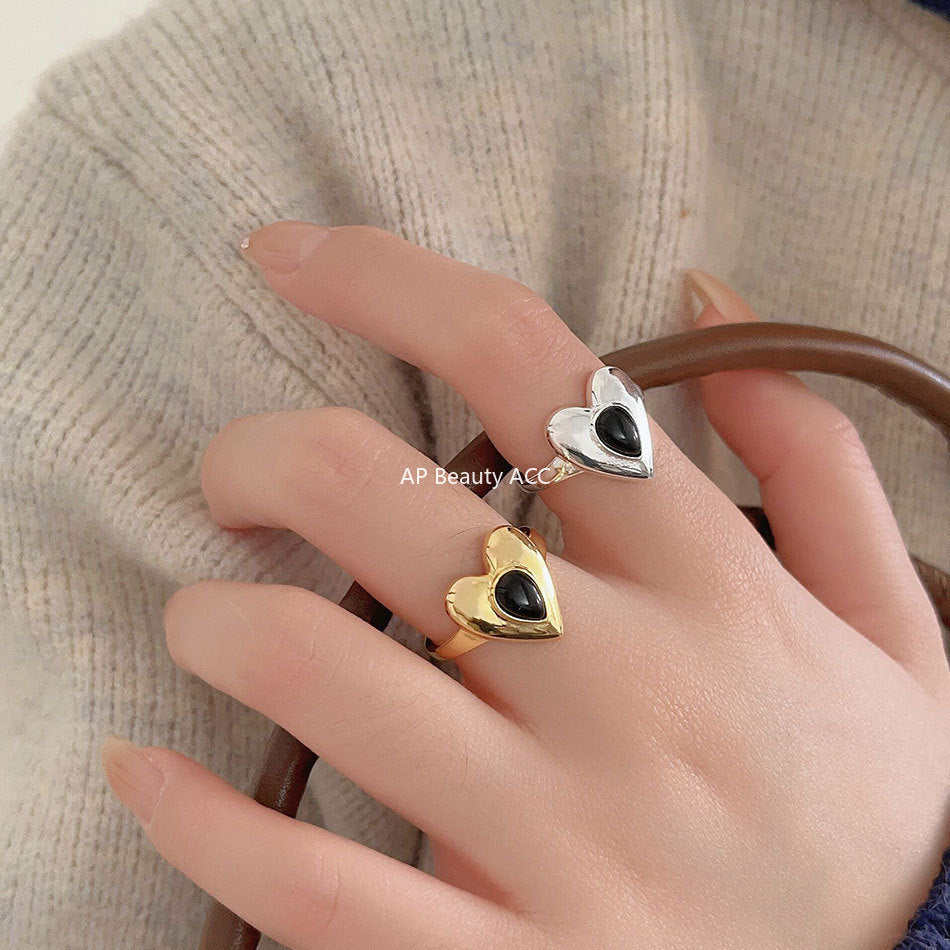 F관 - 925 실버 블랙 오닉스 하트 반지 [J1930] 25.10-2