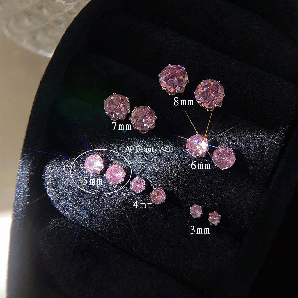 C관 - 미니멀 핑크 큐빅 귀걸이 소녀 감성 은침 귀걸이 [3774-3779] 24.04-3