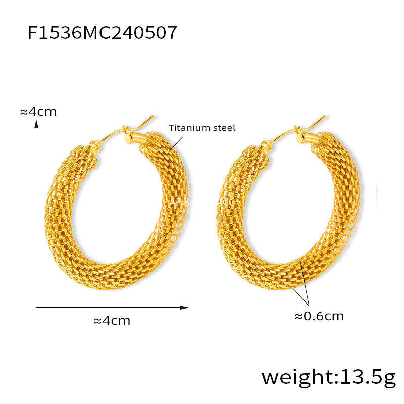 D관 - 트렌디 글리터 원형 패치워크 18K 도금 티타늄 스틸 유니크 귀걸이 [F1534-6] 24.05-2