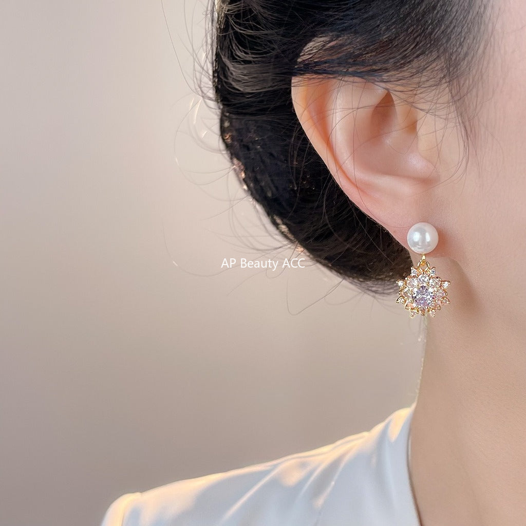 C관 - 925 은침 눈꽃 큐빅 진주 핸드메이드 귀걸이 [7078] 25.11-2