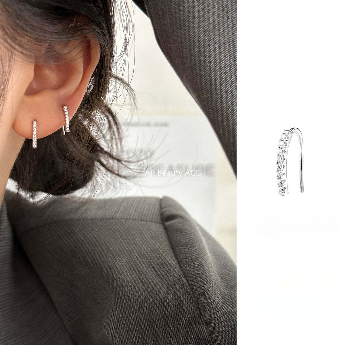 A관 - 999 실버 라인 큐빅 후크형 귀걸이 [EH-2203.EB] 25.12-2