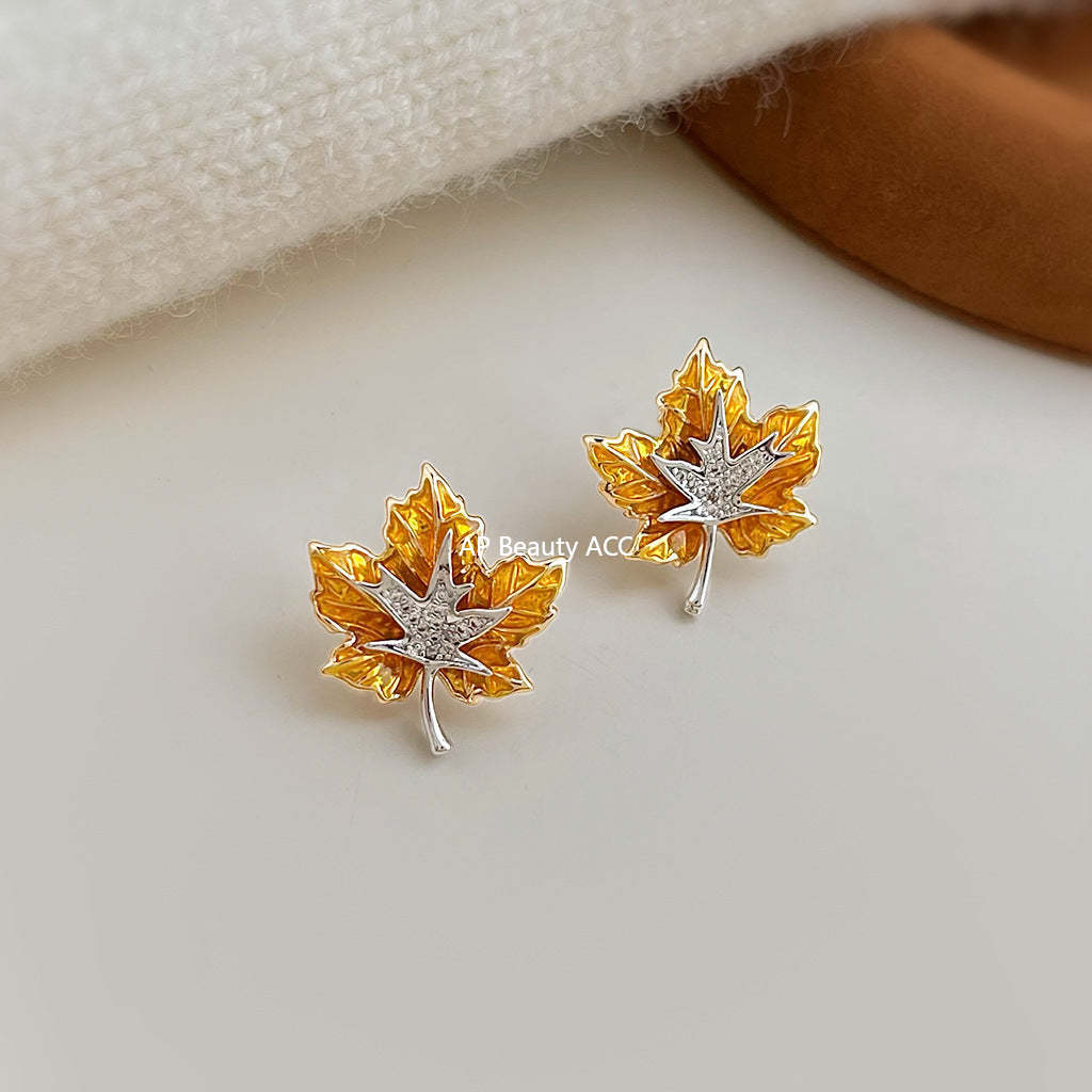 C관 - 925 은침 미니 큐빅 투톤 잎사귀 귀걸이 [6996] 25.10-5