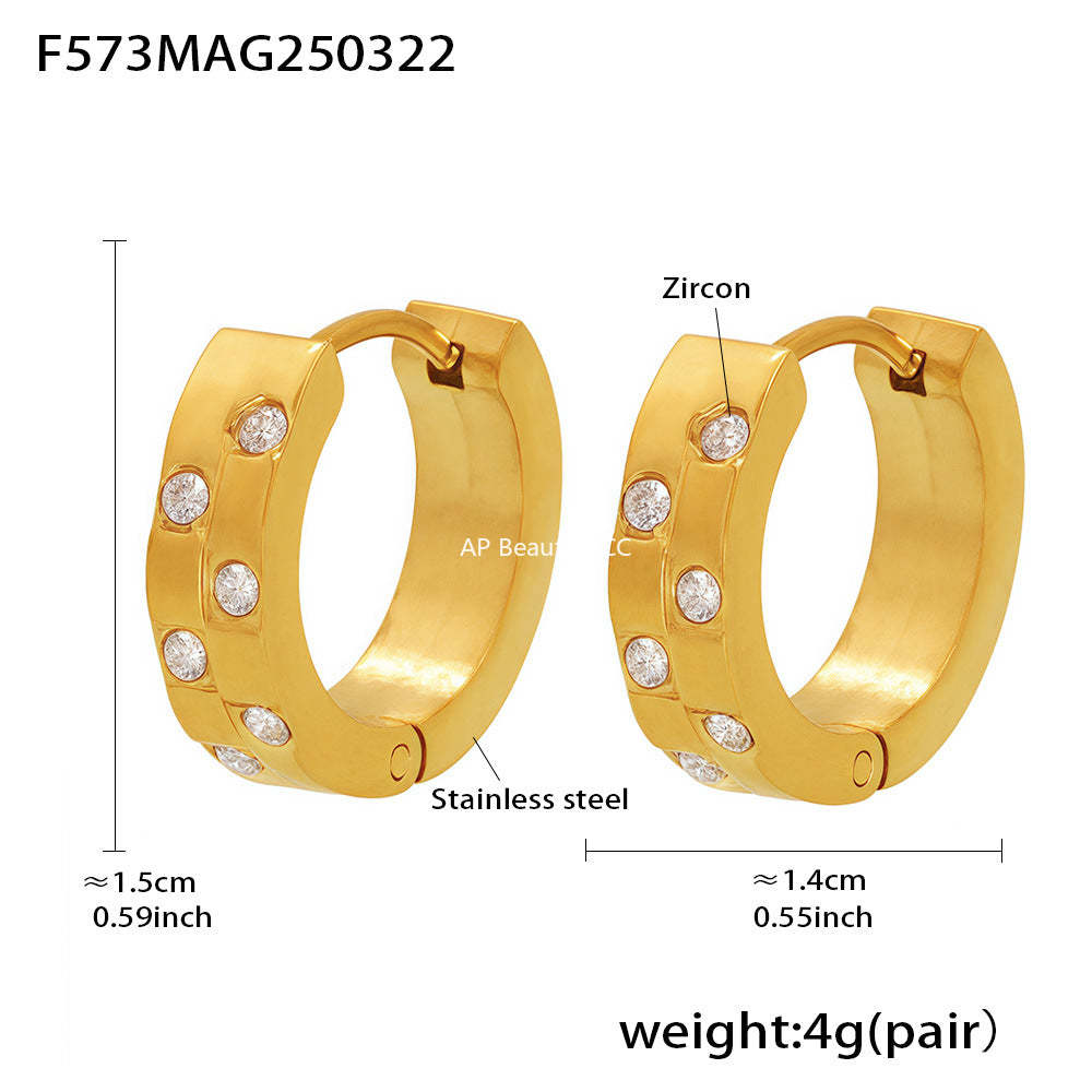 D관 - C형 큐빅 PVD 18K 도금 스테인리스 스틸 귀걸이 [F573] 25.03-4