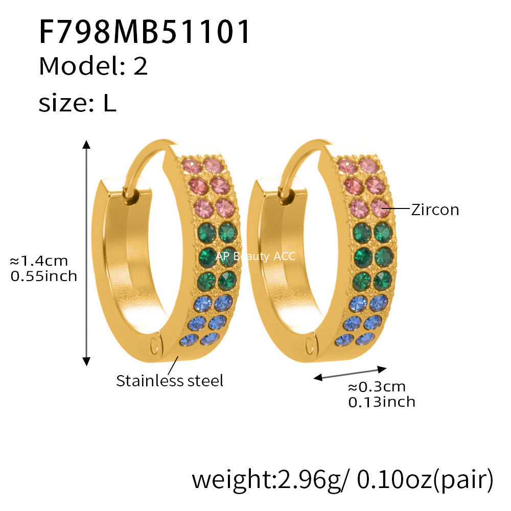 D관 - 스테인리스 18K 도금 C자형 멀티컬러 큐빅 귀걸이 [F798] 25.11-1