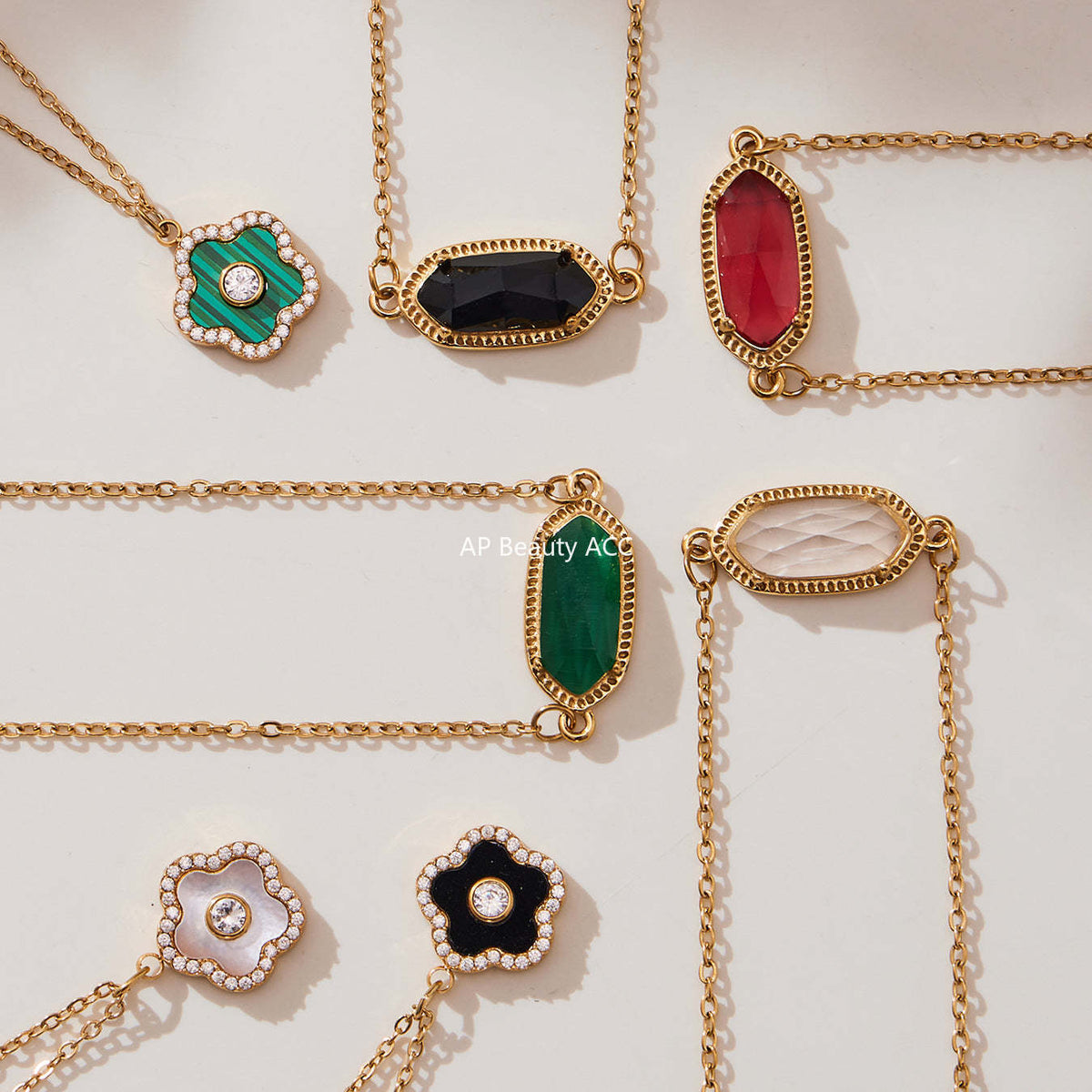 D관 - 스테인리스 스틸 크리스탈 큐브 플라워 큐빅 펜던트 목걸이 팔찌 [TXP453] 25.10-4