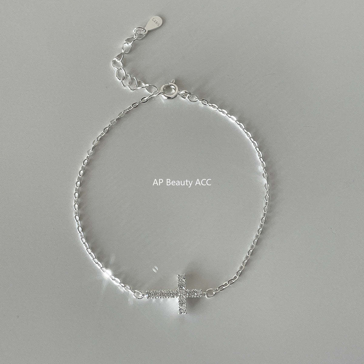 A관 - 925 실버 하트 십자가 디자인 큐빅 팔찌 [SL-487] 25.11-1