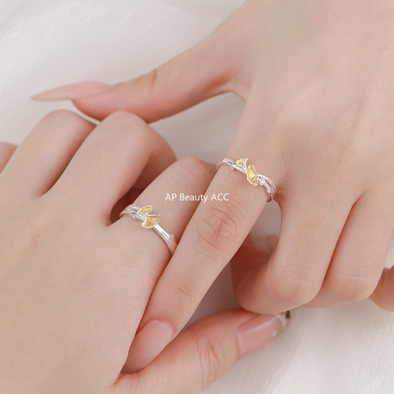 B관 - 999 실버 은행잎 디자인 커플 반지 [YC4856R_1] 25.10-3