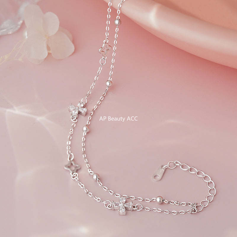 B관 - 925 실버 큐빅 네잎클로버 더블 레이어 팔찌 [YC4257SL_2] 25.10-4