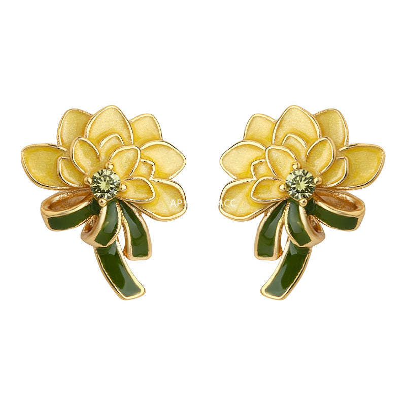 C관 - 플라워 핸드페인팅 큐빅 925 은침 귀걸이 [7228] 25.12-2