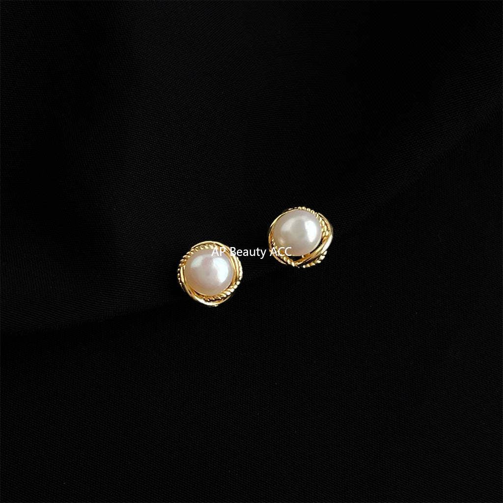 C관 - 담수 진주 골드 도금 나선형 이어커프 귀걸이 [EJ0203P] 25.02-3