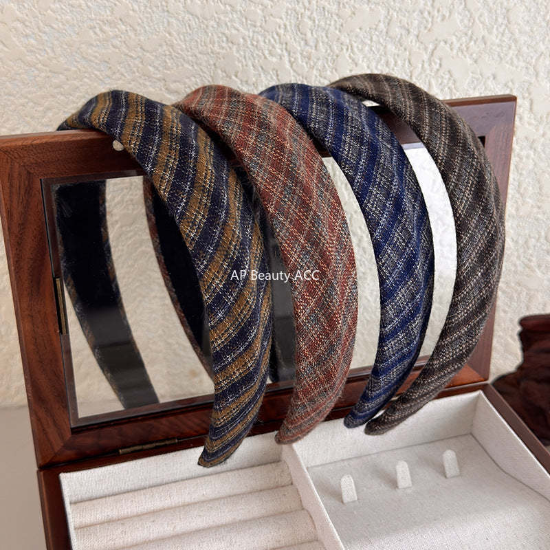 E관 - 체크 패턴 패브릭 볼륨 와이드 머리띠 [27675] 25.11-3