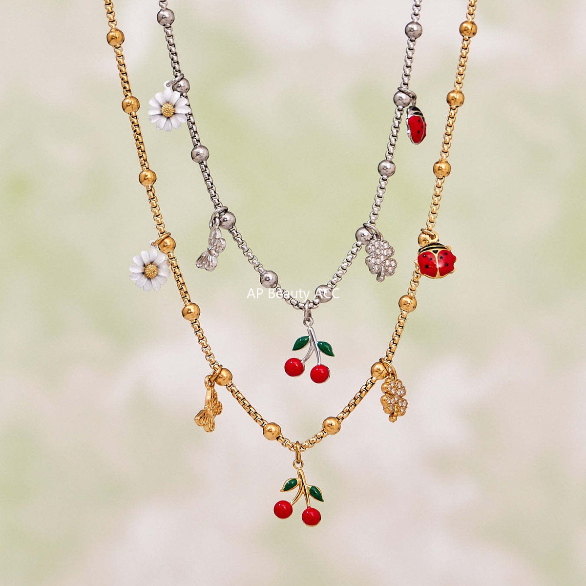 D관 - 스테인리스 스틸 큐빅 체리 딸기 펜던트 목걸이 팔찌 반지 [TXP437] 25.10-4