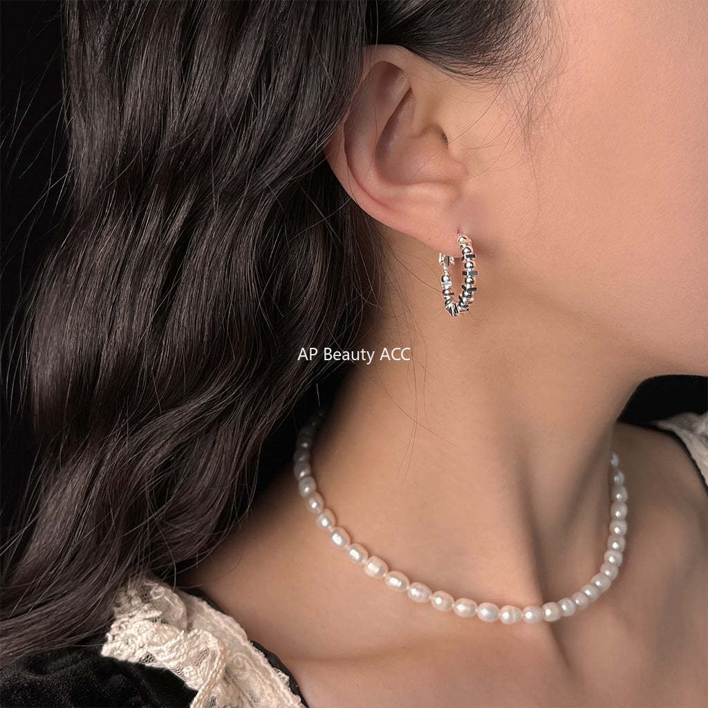 C관 - 14K 도금 텍스처 실버 링 은침 귀걸이 [5737-5738] 25.03-3