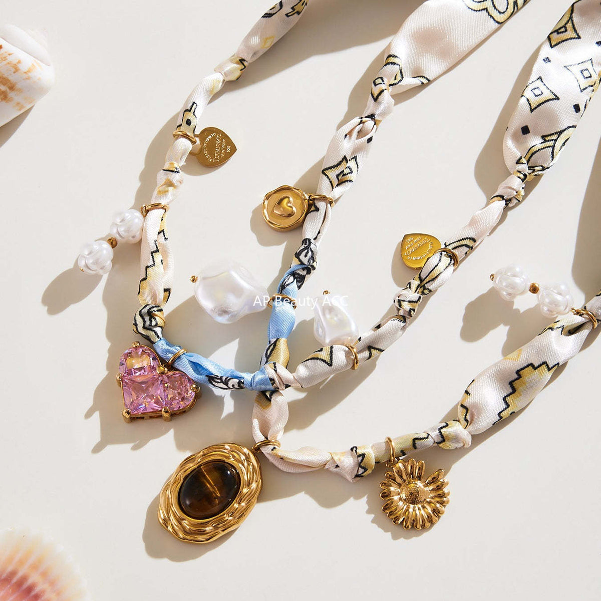 D관 - 스테인리스 스틸 호안석 진주 펜던트 스카프 목걸이 [P2178] 25.10-2