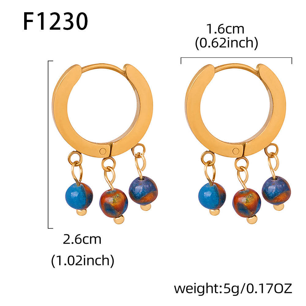 D관 - 티타늄 스틸 원형 천연석 진주 태슬 귀걸이 [F1230] 24.12-4