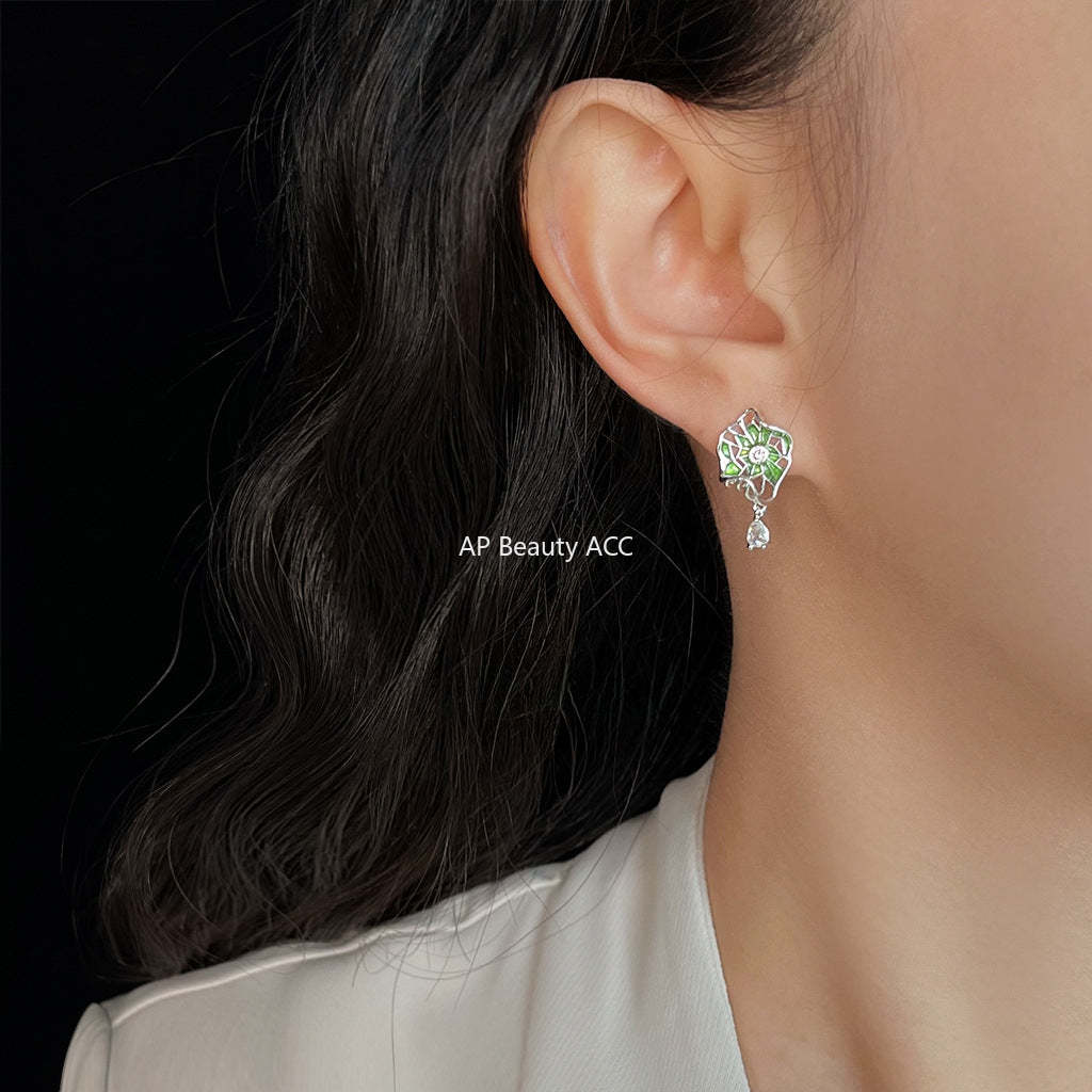 C관 - 925 은침 연꽃잎 디자인 큐빅 귀걸이 [6365] 25.08-1