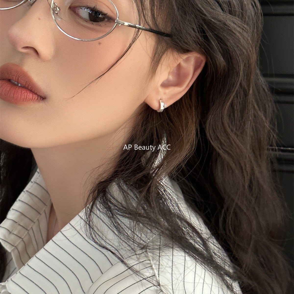 A관 - 925 은침 샌딩 큐빅 C형 스터드 귀걸이 [EH-4025] 25.10-1