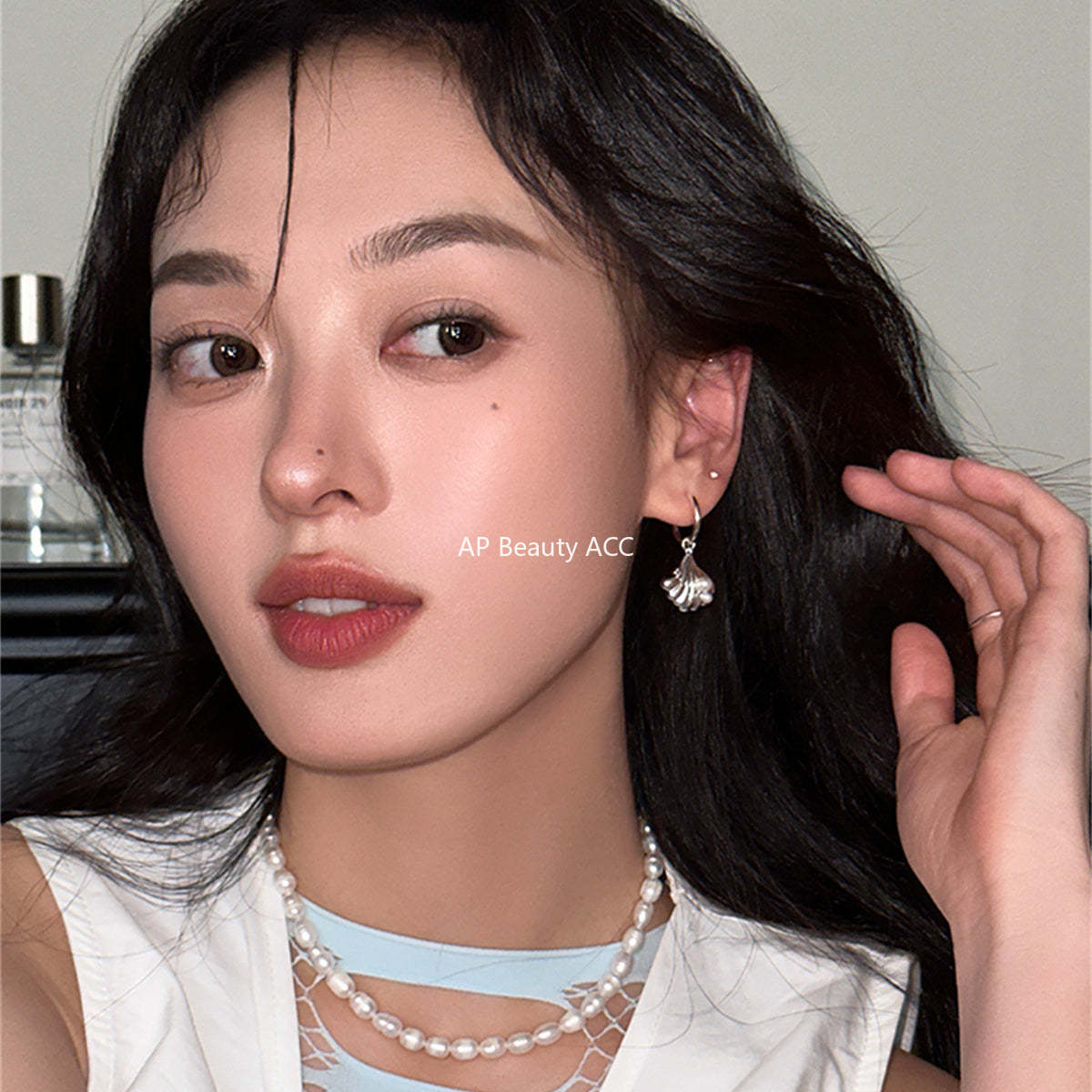 A관 - 진주 별 조개 언밸런스 링형 귀걸이 [EH-3682] 25.06-4