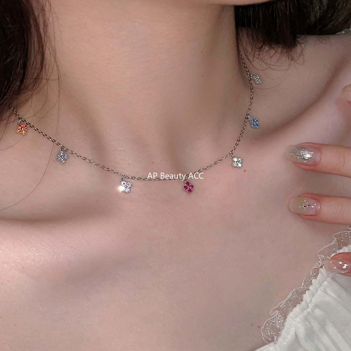 A관 - 네잎클로버 모양 컬러 큐빅 펜던트 목걸이 [XL-1214] 25.12-2