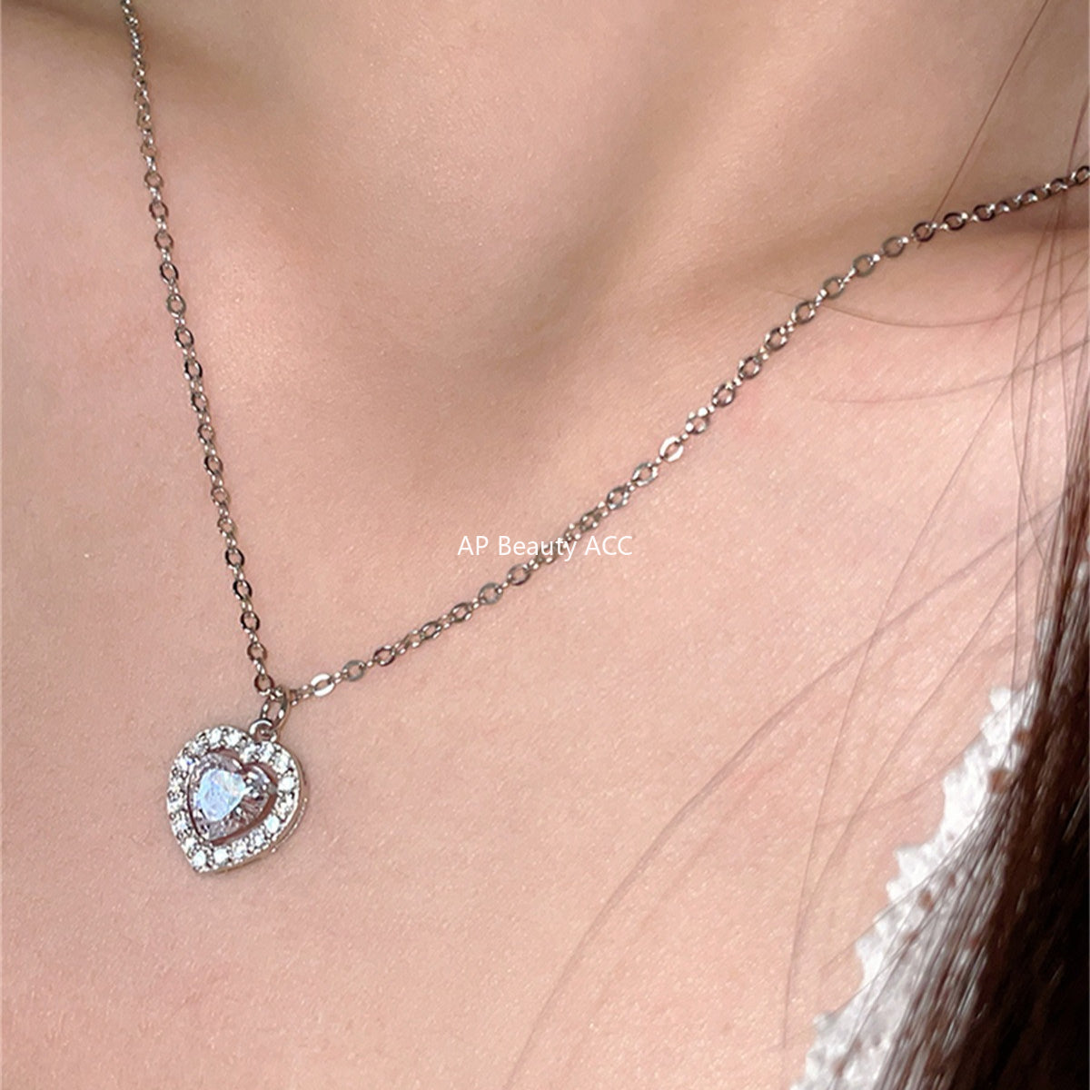 A관 - 925 실버 하트 큐빅 펜던트 목걸이 [XL-1206] 25.10-1