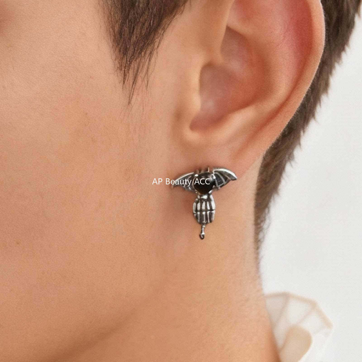 G관 - 스테인리스 스틸 하트 큐빅 날개 피어싱 귀걸이 [ES-769] 25.12-2