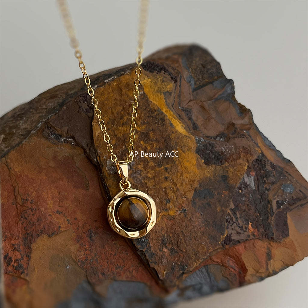 C관 - 18K 도금 천연 호안석 펜던트 체인 목걸이 [6606] 25.10-4