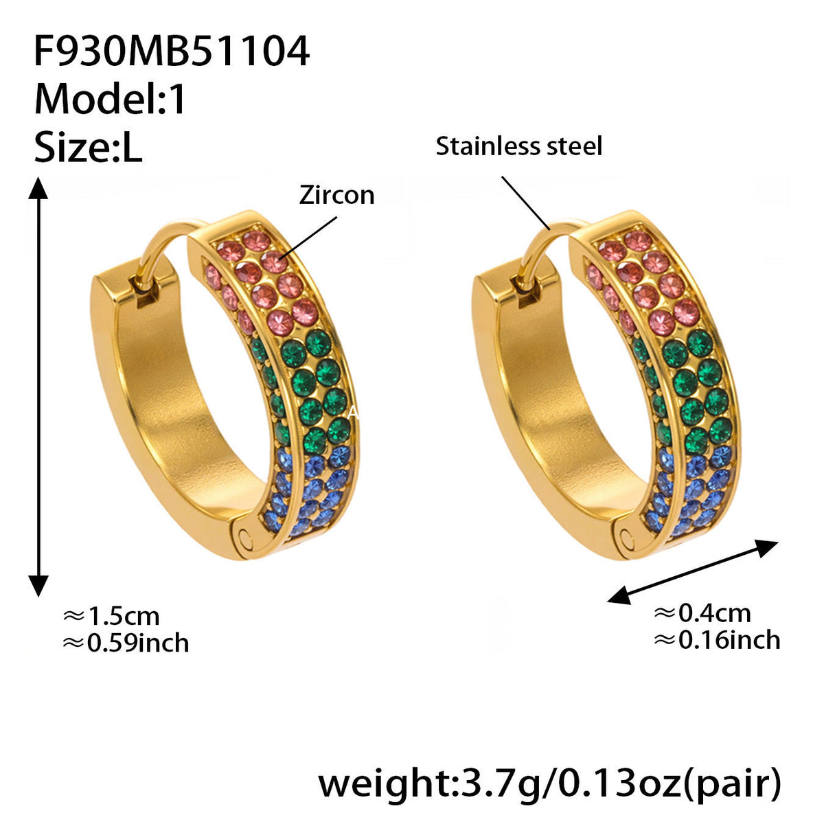 D관 - 스테인리스 컬러 큐빅 18K 도금 후프 링 귀걸이 [F930] 25.11-2