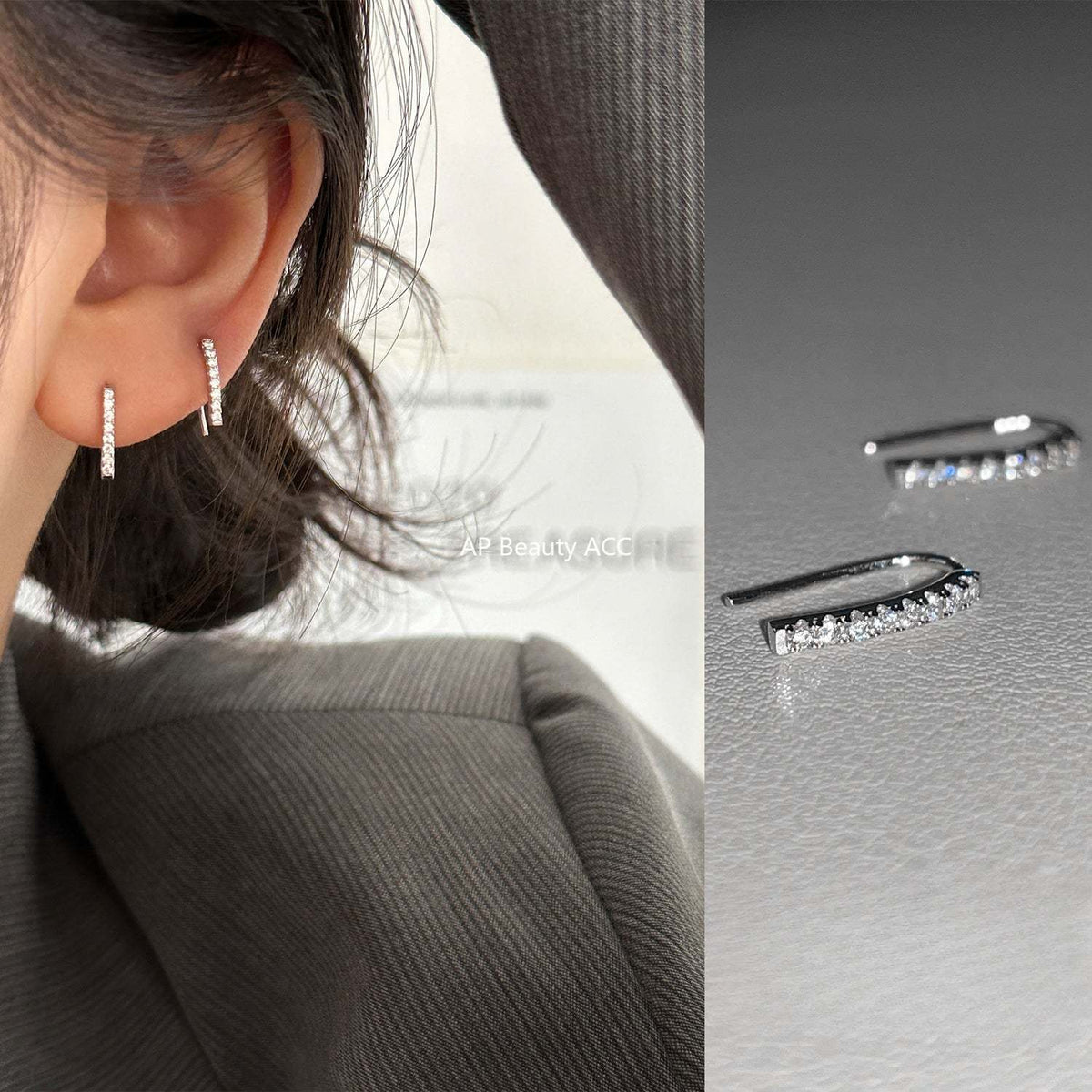 A관 - 999 실버 라인 큐빅 후크형 귀걸이 [EH-2203.EB] 25.12-2