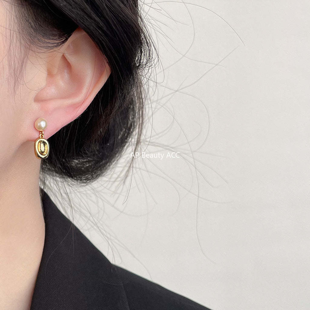C관 - 담수 진주 고급스러운 14K 도금 은침 기하학적 디자인 귀걸이 [3773] 24.04-4