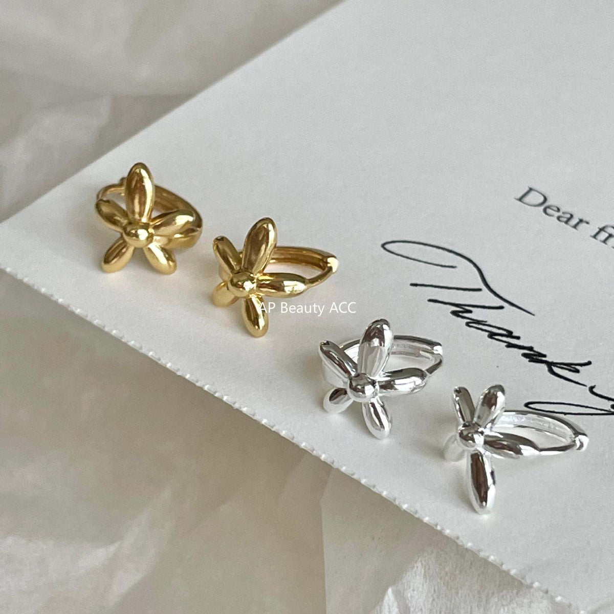 F관 - 925 실버 플라워 디자인 링 귀걸이 [C1413] 25.11-3