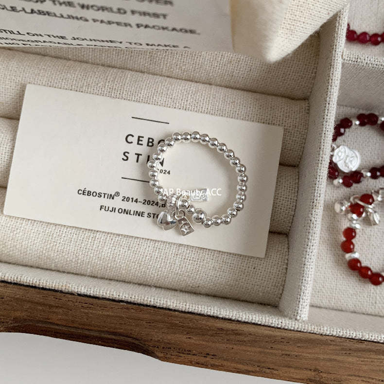 A관 - 플라워 잎사귀 복주머니 말 사과 미니 펜던트 925실버 반지 [RB] 25.11-4