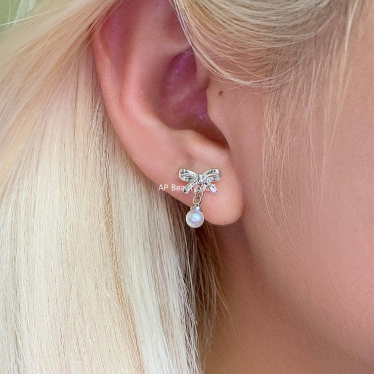 A관 - 소형 리본 925 은침 진주 귀걸이 [EH-4319] 25.12-3