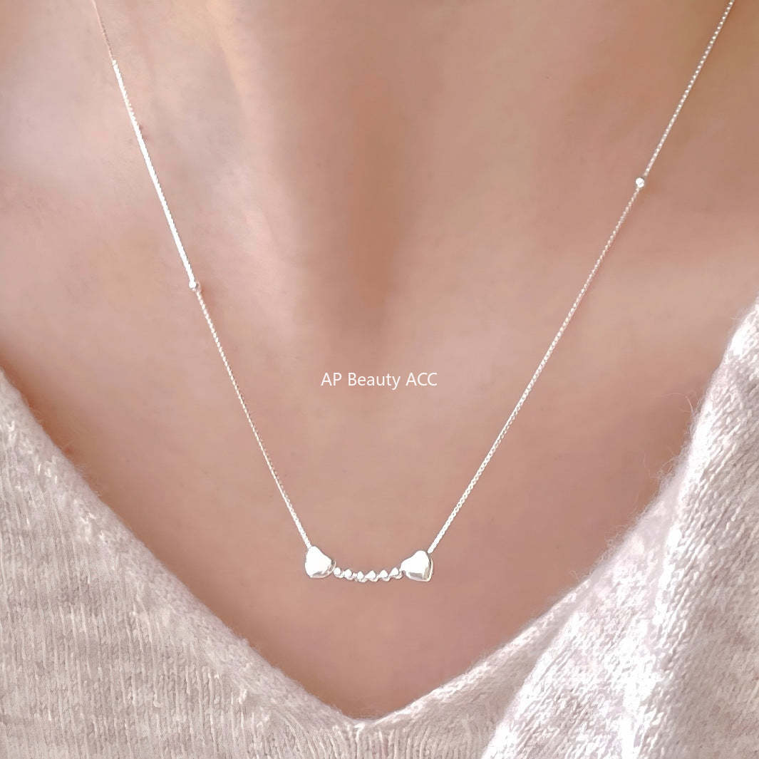 F관 - 925 실버 하트 라운드 비즈 펜던트 목걸이 [B1383] 25.11-3