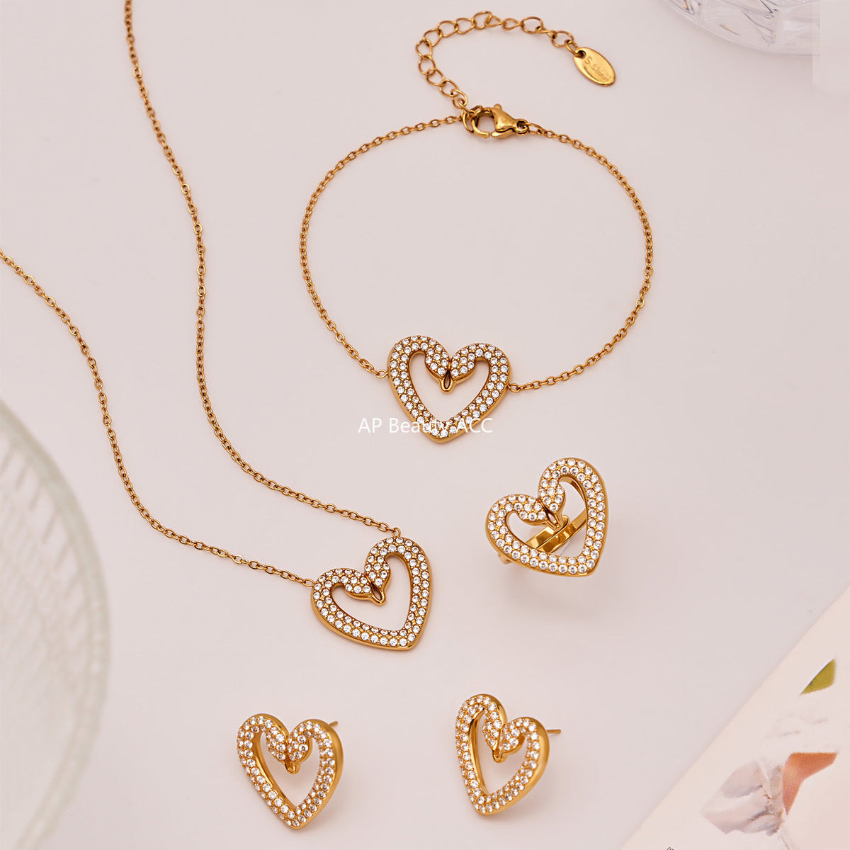 D관 - 스테인리스 스틸 풀큐빅 더블 스완 하트 목걸이 팔찌 반지 귀걸이 [TXP431] 25.10-3