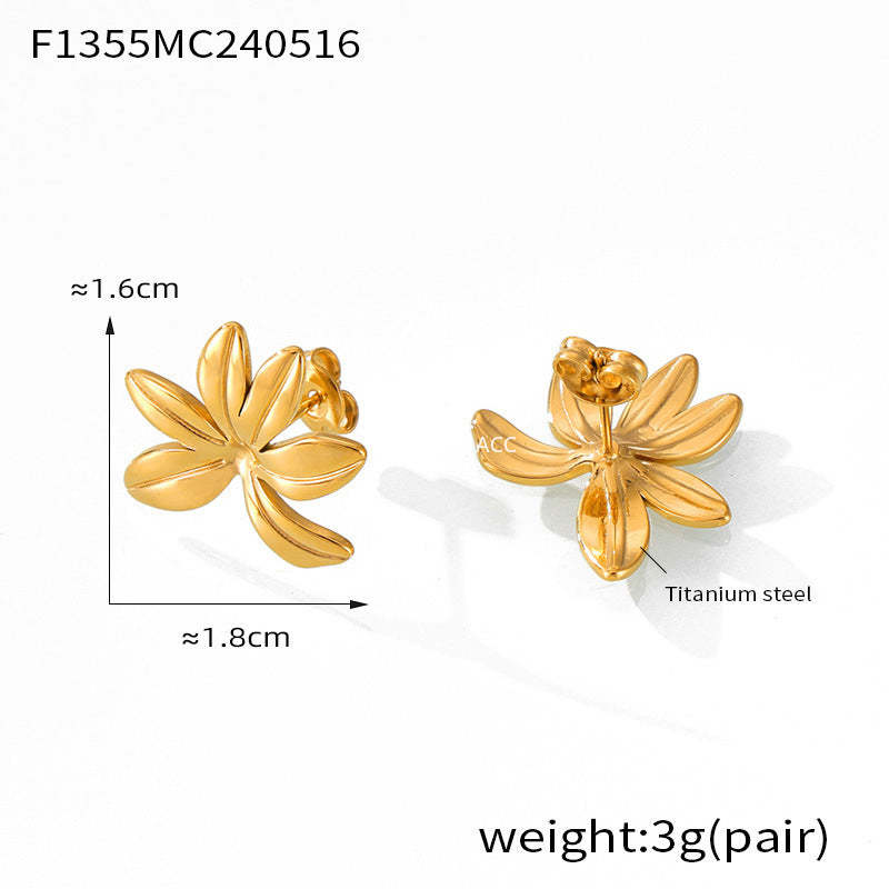 D관 - 티타늄 스틸 플라워 디자인 18K 도금 우아한 귀걸이 [F1355] 24.05-4