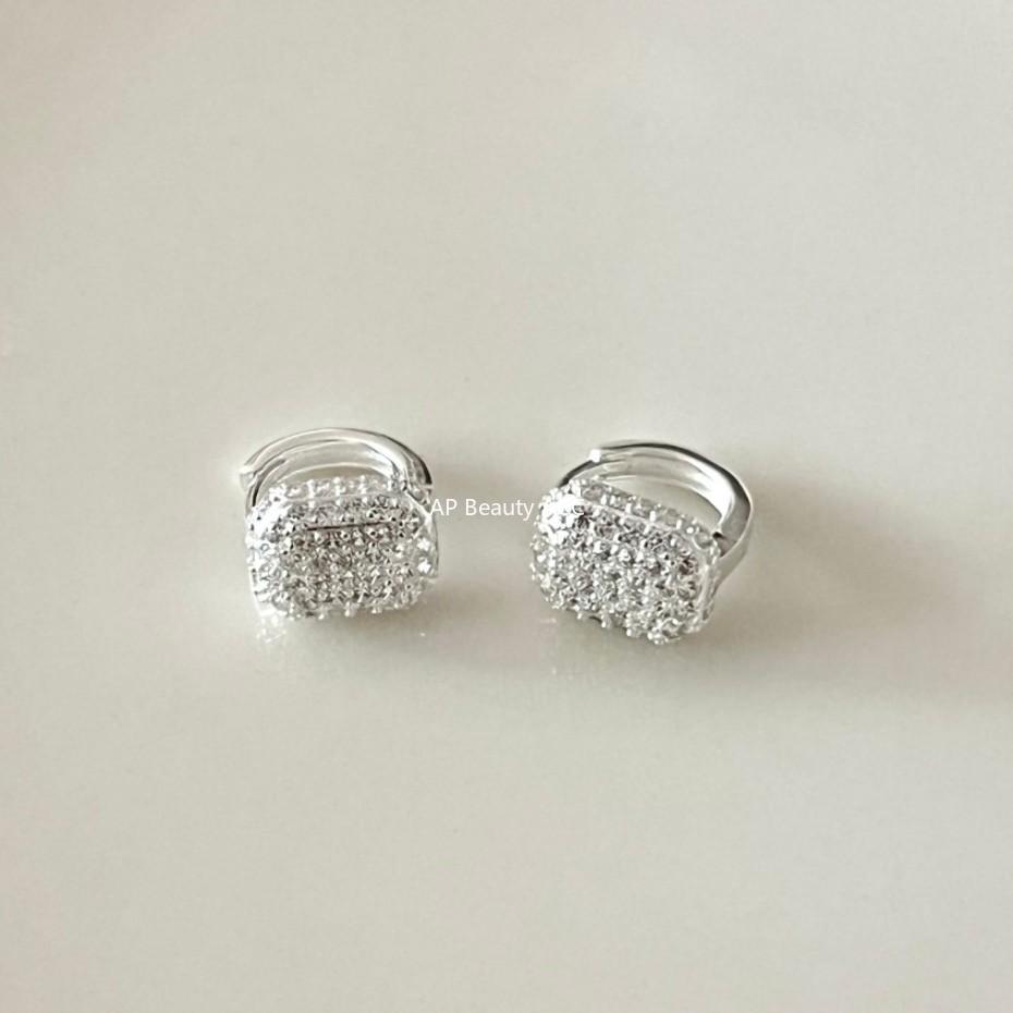 F관 - 925 실버 스퀘어 풀 큐빅 귀걸이 [C1028] 25.11-2