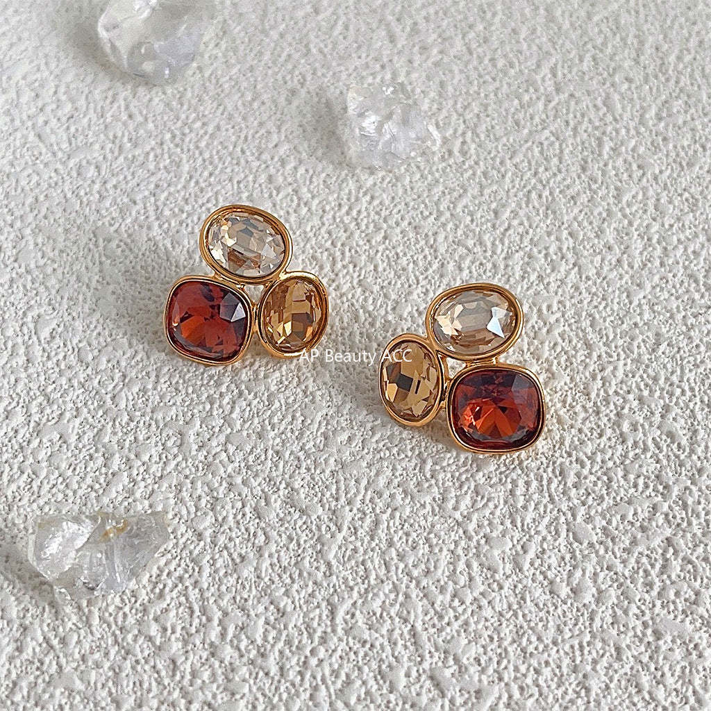 C관 - 14K 도금 유리 크리스탈 베이직 심플 귀걸이 [4144] 24.06-1