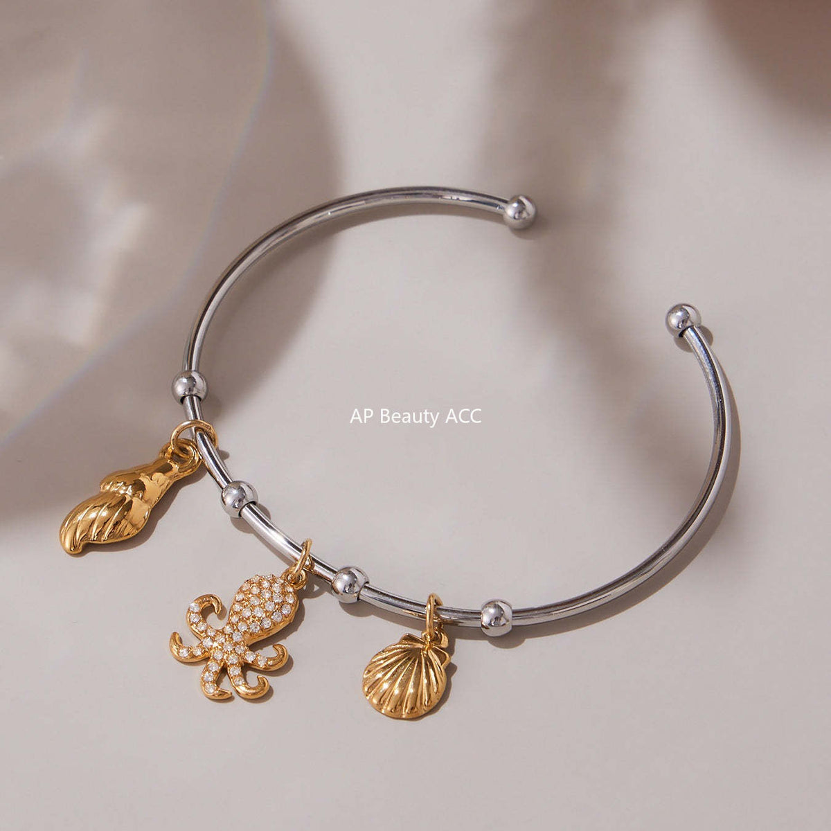 D관 - 스테인리스 스틸 큐빅 문어 소라 펜던트 팔찌 [Z496] 25.09-4