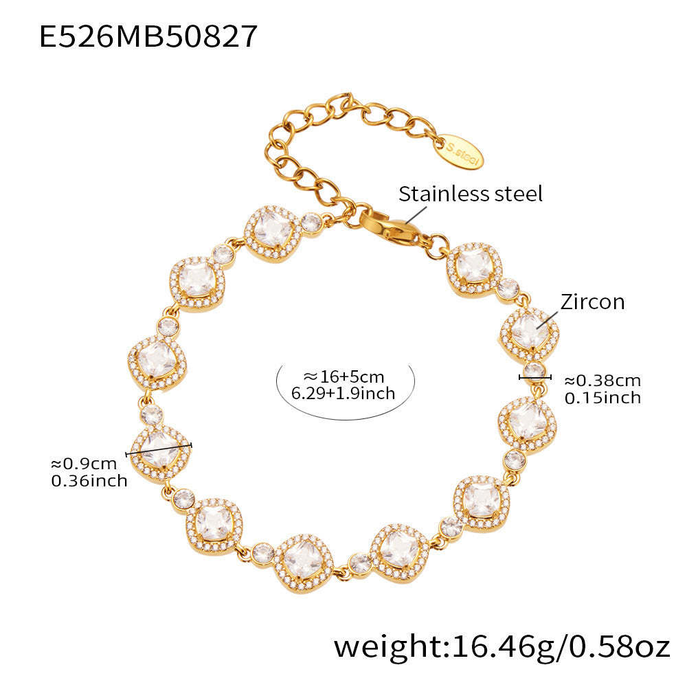 D관 - 스테인리스 스틸 원형 큐빅 물고기 뼈 펜던트 18K 도금 팔찌 [E526-E488-E496] 25.09-1